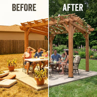 10 Ft. X 10 Ft. Traditional All Cedar Wood Outdoor Patio Pergola Shade Structure — Before & After
