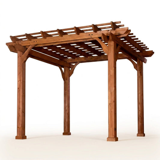 10 Ft. X 10 Ft. Traditional All Cedar Wood Outdoor Patio Pergola Shade Structure — Studio Shot