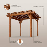 10 Ft. X 10 Ft. Traditional All Cedar Wood Outdoor Patio Pergola Shade Structure — infographic