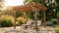 10 Ft. X 10 Ft. Traditional All Cedar Wood Outdoor Patio Pergola Shade Structure — Lifestyle