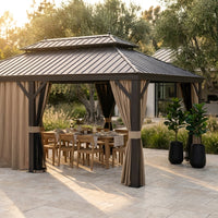 12 Ft. X 22 Ft. Double Galvanized Steel Roof Aluminum Frame Outdoor Patio Hardtop Gazebo with Netting and Curtains — Studio Shot