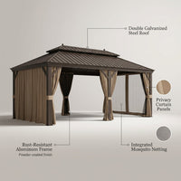 12 Ft. X 22 Ft. Double Galvanized Steel Roof Aluminum Frame Outdoor Patio Hardtop Gazebo with Netting and Curtains — infographic