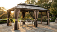 12 Ft. X 22 Ft. Double Galvanized Steel Roof Aluminum Frame Outdoor Patio Hardtop Gazebo with Netting and Curtains — Lifestyle