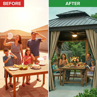 14 Ft. X 20 Ft. Double Galvanized Steel Roof Aluminum Frame Outdoor Patio Hardtop Gazebo with Netting and Curtains — Before & After