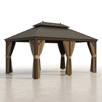 14 Ft. X 20 Ft. Double Galvanized Steel Roof Aluminum Frame Outdoor Patio Hardtop Gazebo with Netting and Curtains — Studio Shot
