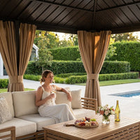 14 Ft. X 20 Ft. Double Galvanized Steel Roof Aluminum Frame Outdoor Patio Hardtop Gazebo with Netting and Curtains — Lifestyle