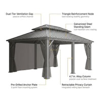 14 Ft. X 20 Ft. Double Galvanized Steel Roof Aluminum Frame Outdoor Patio Hardtop Gazebo with Netting and Curtains — How It Works