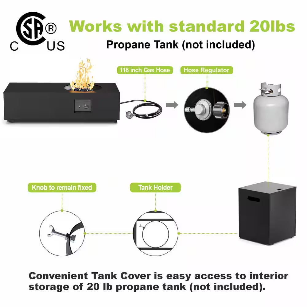 48 In, 50,000 BTU Black Coating Steel Outdoor Fire Table Propane Gas Fire Pit Table