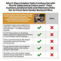 9-Piece Outdoor Patio Furniture Set with Fire Pit Table,Swivel Chairs and 6" Thick Cushions,Sectional Sofa and Ottomans,Patio Conversation Set for Porch Deck Garden Backyard — Comparison