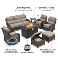 9-Piece Outdoor Patio Furniture Set with Fire Pit Table,Swivel Chairs and 6" Thick Cushions,Sectional Sofa and Ottomans,Patio Conversation Set for Porch Deck Garden Backyard — How It Works