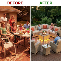 9 Pieces Patio Furniture Set outside Furniture Wicker Patio Conversation Set with Swivel Chairs, Outdoor Furniture for Garden, Beige — Before & After