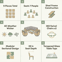 9 Pieces Patio Furniture Set outside Furniture Wicker Patio Conversation Set with Swivel Chairs, Outdoor Furniture for Garden, Beige — Results & Stats