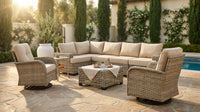 9 Pieces Patio Furniture Set outside Furniture Wicker Patio Conversation Set with Swivel Chairs, Outdoor Furniture for Garden, Beige — Lifestyle