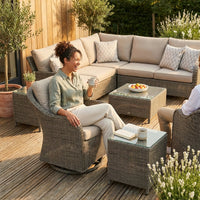 9 Pieces Patio Furniture Set outside Furniture Wicker Patio Conversation Set with Swivel Chairs, Outdoor Furniture for Garden, Beige — Lifestyle