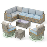 9 Pieces Patio Furniture Set outside Furniture Wicker Patio Conversation Set with Swivel Chairs, Outdoor Furniture for Garden, Beige — How It Works