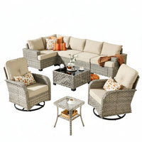 Patio Furniture Set Built to Transform Outdoor Spaces, 9 Piece Wicker Conversation Set, Swivel Chairs, Modular Design
