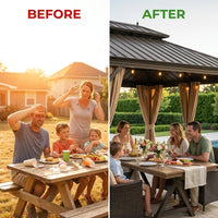 Outdoor Hardtop Gazebo Built for Year-Round Entertaining, Galvanized Steel Roof, Aluminum Frame, 14x20 Ft — Before & After