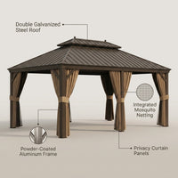 Outdoor Hardtop Gazebo Built for Year-Round Entertaining, Galvanized Steel Roof, Aluminum Frame, 14x20 Ft — infographic