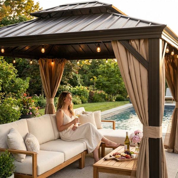 Outdoor Hardtop Gazebo Built for Year-Round Entertaining, Galvanized Steel Roof, Aluminum Frame, 14x20 Ft
