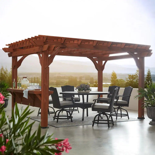 Ashland 10 Ft. X 14 Ft. All Cedar Wood Outdoor Pergola Shade Structure with Bar and Electric