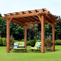 Outdoor Cedar Pergola Built for Shade, 10x10 Foot Coverage, Traditional Design, All Cedar Construction