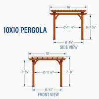 Outdoor Cedar Pergola Built for Shade, 10x10 Foot Coverage, Traditional Design, All Cedar Construction