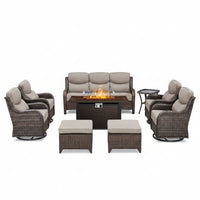 Outdoor Patio Furniture Set Built for All-Weather Entertaining, Fire Pit Table, Swivel Chairs, 6 Inch Cushions